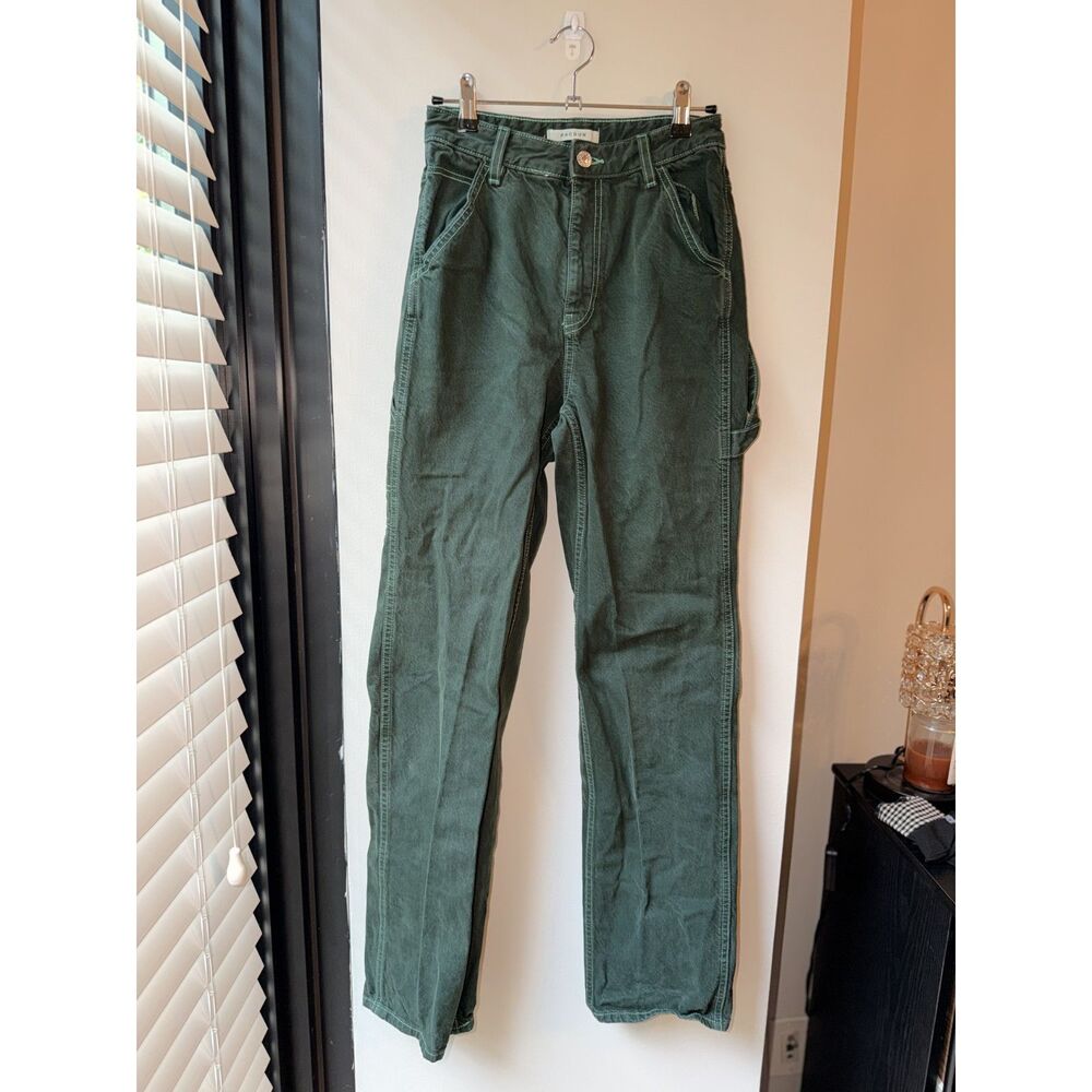 PacSun Womens Forest Green Contrast Stitch Carpenter‎ Utility Pants Straight Leg